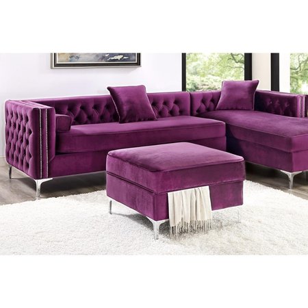 POSH LIVING Levi Velvet Modern Contemporary Square Storage Ottoman - Purple SO01-02PL-UE